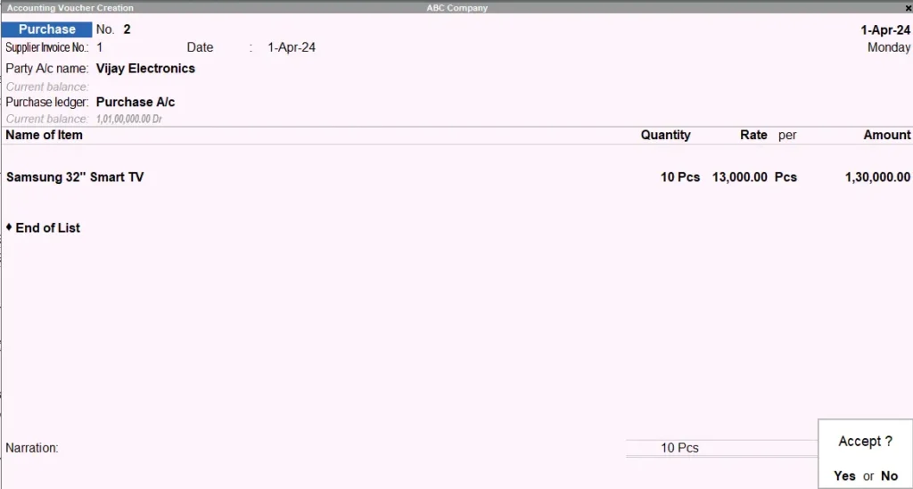 Goods Purchase using Bill-Wise Details