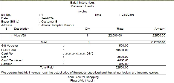 Point of Sale Bill