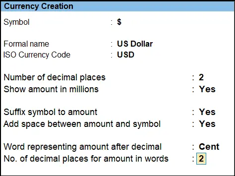 Multi Currency Creation in Tally