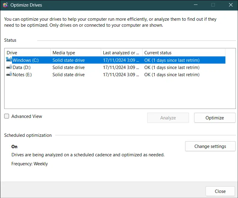 Defragment and Optimize Drive