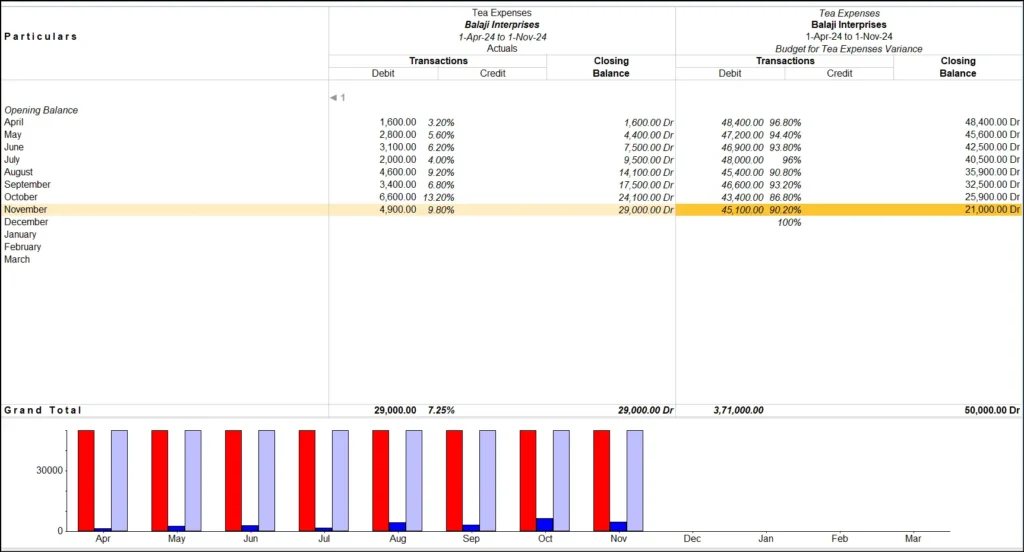 Budget and Control Detailed Report