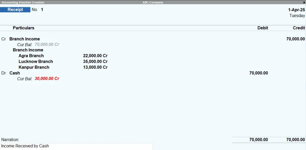 Cost Center Voucher Entry