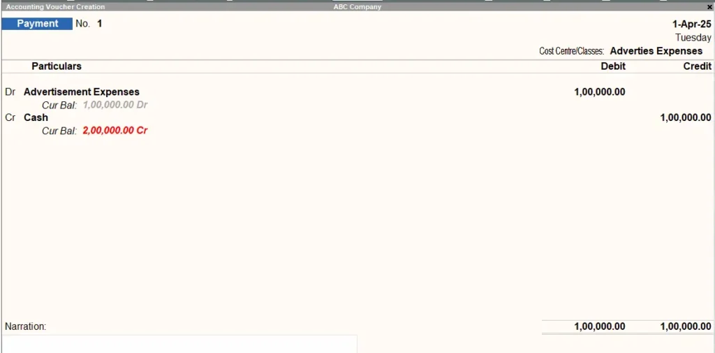 Cost Center Class Entry