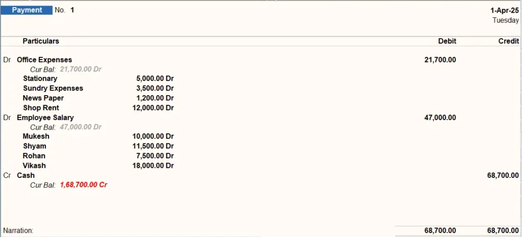 Cost Center Voucher Entry